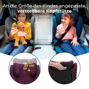 Дитяче автокрісло Kinderkraft JUNIOR FIX2 I-SIZE 15-36 кг, Isofix, група 2/3, 100-150 см, регульована спинка та підголівник, підвищена безпека, бордо