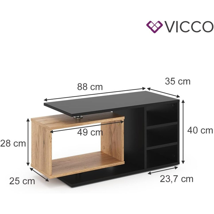 Журнальний стіл Vicco Rafi, чорний/дуб, 88x40 см