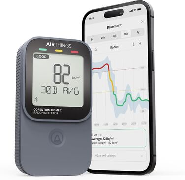 Airthings 325 Corentium Home 2: Радіометр радону з Bluetooth, датчики вологості та температури, портативний