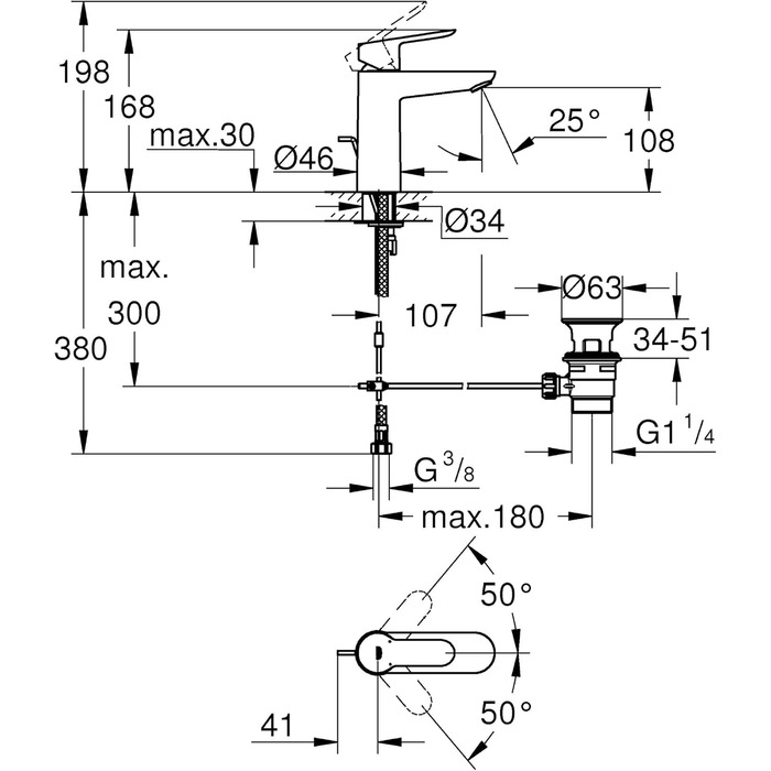 Змішувач для ванни Grohe BauEdge, хром, з підключенням S, 23334000
