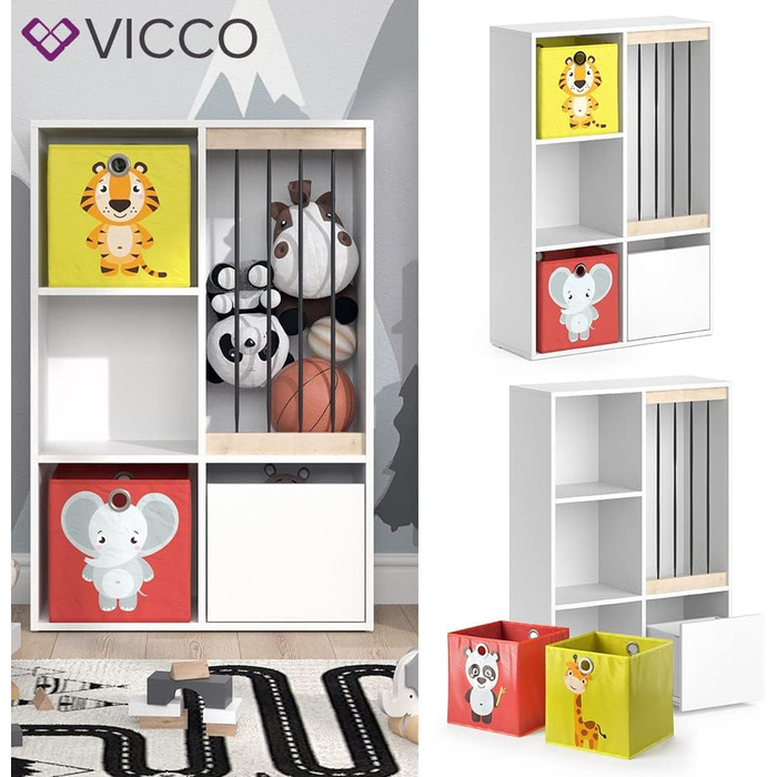 Дитяча полиця Vicco Luigi, біла, 72x107,8 см, з 2 складними коробами