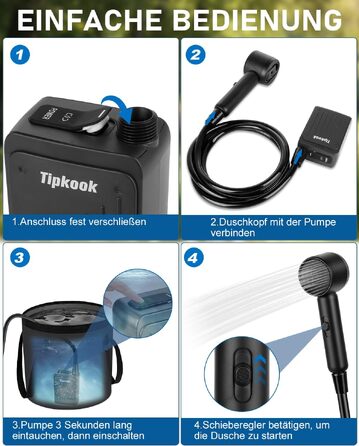 Портативний кемпінговий душ з насосом та акумулятором 5000mAh, 3 режими потоку води, мобільний розпилювач для кемпінгу, миття авто, тварин та поливу рослин