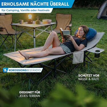 Ліжко похідне розкладне NORDMUT® з матрацом – міцне кемпінгове ліжко до 200 кг, гостьове ліжко для кемпінгу, саду, гостей (сірий)