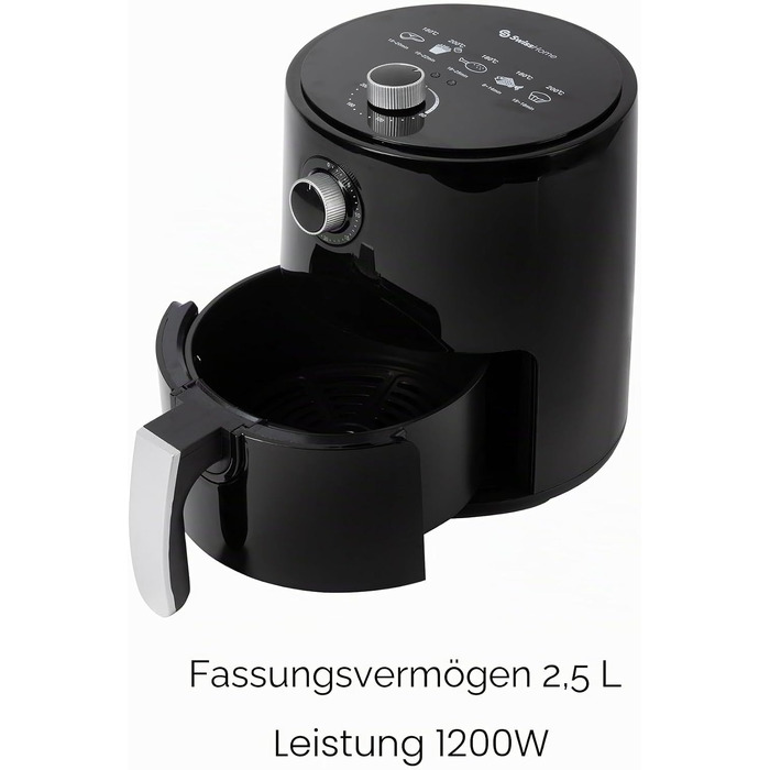 Аерофритюрниця SwissHome PETIT 2.5Л, 1200Вт, без олії, таймер 30 хв, регулювання температури 80-200°C, знімний кошик