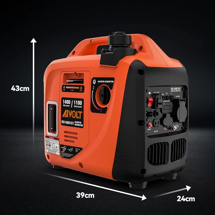 Інверторний генератор AIVOLT 1400W: бензиновий, тихий, для кемпінгу, фестивалів та дому. 2 USB, 12V DC та 230V розетки