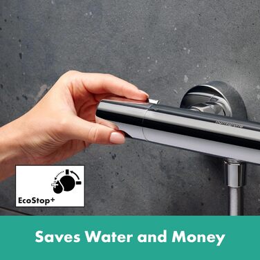 Змішувач для ванної Hansgrohe Ecostat Element накладний з термостатом (SafetyStop 40°C), для 2 споживачів, комплект з водозберігаючим душем та штангою 90 см (хром)