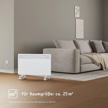 Електричний конвектор STIEBEL ELTRON 2 кВт, енергоощадний, для 25 м², з електронним керуванням, дисплеєм, колесами, білий, TÜV сертифікат