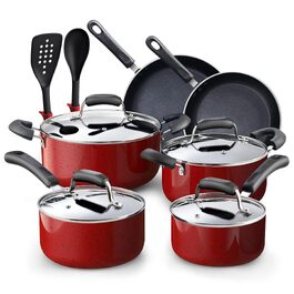 Набір посуду Cook N Home з антипригарним покриттям та прохолодними ручками, мармуровий червоний колір