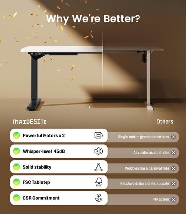 Електричний регульований стіл MAIDeSITe S2 Pro 140x70 см, чорна рама + біла стільниця, вантажопідйомність 160 кг, захист від зіткнень