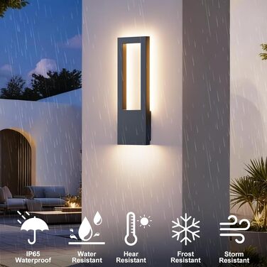 Стіна LED-світильник Aipsun 30W зовнішній, тепле біле світло 3000K, водонепроникний IP65, прямокутний настінний світильник з алюмінію для гаража та коридору, антрацит