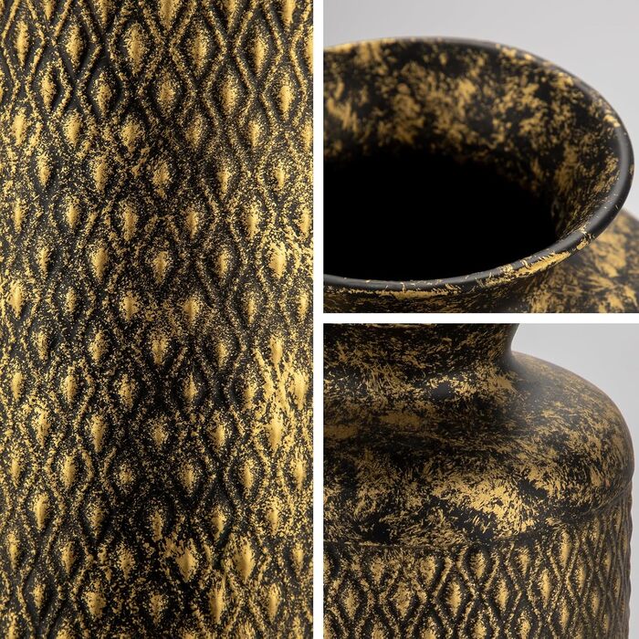 Ваза для квітів Blumenvase золота 40 см, металева декоративна ваза з білим візерунком для сухоцвітів, букетів, на стіл, в офіс