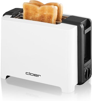 Тостер Cloer 3531 для 2 XXL тостів, 750-900 Вт, з функцією перевірки тосту, підставкою для булочок, розморожуванням, додатковим підйомом, білий