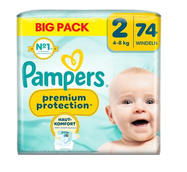 Підгузки Pampers Premium Protection розмір 2 (4-8 кг), 74 шт, подвійний захист від протікань