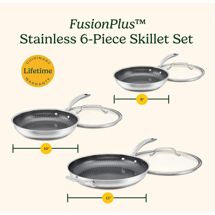 Набір посуду Cuisinart FusionPlus Hybrid 6 предметів з антипригарним покриттям PURELYSEAR (нержавіюча сталь, кераміка) - без PFAS
