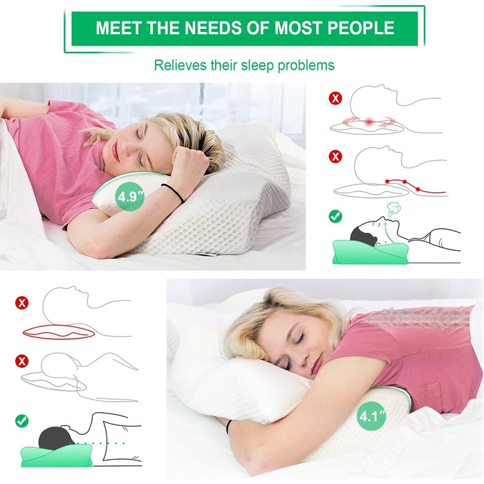 Ортопедична подушка Elviros з Memory Foam для сну на боці, підтримка шиї, зменшує біль у шиї та плечах, 53.8x11/9x33cm