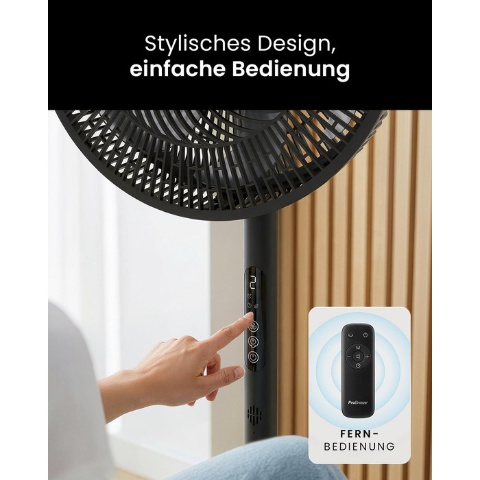Вентилятор підлоговий Pro Breeze AirFlo Slim: 3 швидкості, 95° поворот, таймер 9 год, пульт, для дому та офісу, чорний