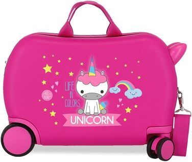 Дитяча валіза ROLL ROAD Little Me Unicorn, рожева, 45×31×20 см, жорсткий ABS-пластик, 24,6 л, 1,8 кг, 4 колеса, ручна поклажа, для дітей, єдиноріг