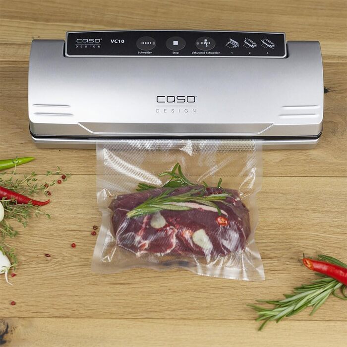 Вакууматор CASO VC10 для продуктів харчування, пристрій для вакуумування з 30 см швом та набором із 10 пакетів