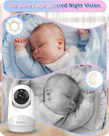 Радіоняня HelloBaby з камерою, 29 год автономії, поворотна камера 318°/120°, нічний режим, 2-сторонній зв'язок HB6240