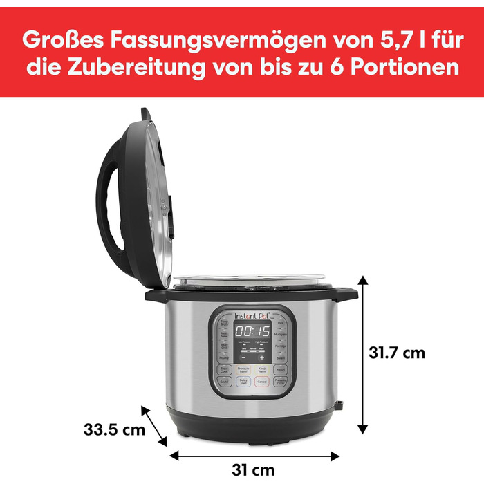 Мультиварка Instant Pot Duo 7-в-1, 5,7 л, електрична скороварка, рисоварка, йогуртниця, пароварка, повільноварка, з нержавіючої сталі, чорна
