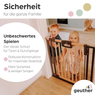 Захисний бар'єр на двері Geuther Easylock Plus для сходів 80,5-88,5 см. Дерев'яно-металевий бар'єр для дітей без свердління, двосторонній, колір: натуральний/антрацит