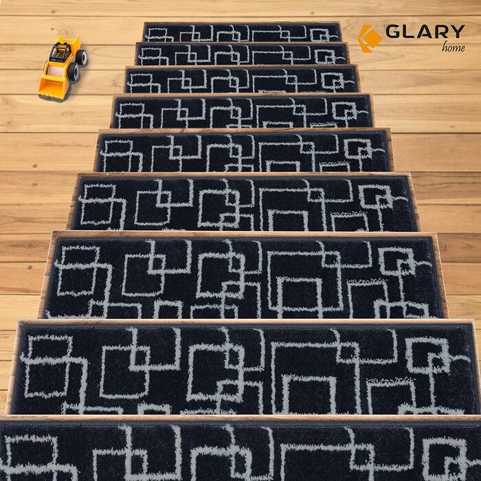 Набір килимків для сходів Glary Home, 15 шт, самоклеючі, 22×71×1,2 см, квадратний візерунок, сірий-чорний, GH40A-GRYB