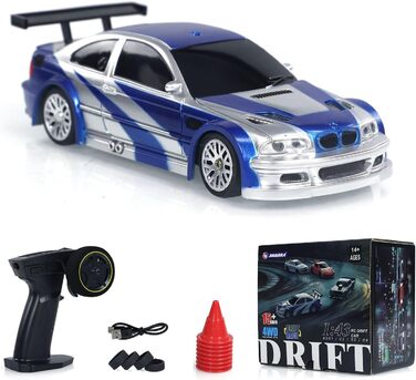 RC Автомобіль 1/43 Масштаб Готовий до Гонок Дрифт 4WD з Пультом, Світлодіодне Підсвічування, Синій