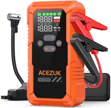 Пусковий пристрій ACEZUK 9000A з компресором 160 PSI та павербанком, помаранчевий
