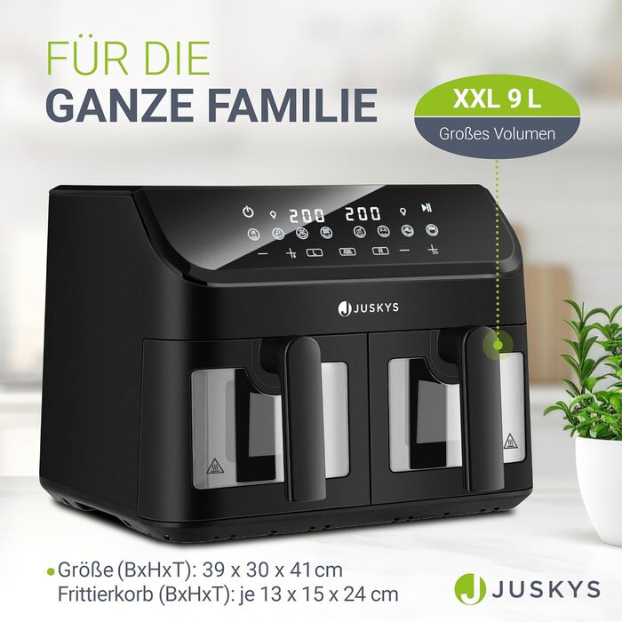 Juskys аерофритюрниця 9 л з двома кошиками, тефлонове покриття, 9 програм, Smart Finish, XXL