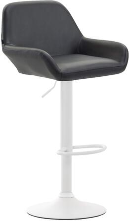 Барний стілець CLP Braga з штучної шкіри, регульована висота, металевий каркас, вбудована підніжка, білий (штучна шкіра), чорний (метал)