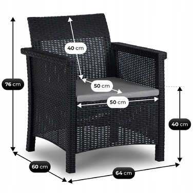 Комплект садових меблів із техноротанга MEBEL ELITE, чорний, 4 предмети