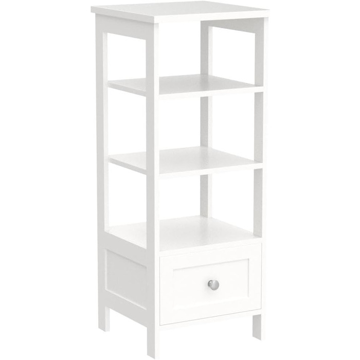 Приліжковий столик SoBuy FBT91-W з шухлядою та полицями, білий, 30x74x28 см – тумба для спальні, софі, телефону