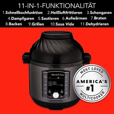 Електромультиварка Instant Pot Pro Crisp 11-в-1, 7.6 л, 1500 Вт, скороварка, аерофритюрниця, повільноварка, пароварка, гриль, дегідратор, sous-vide, чорна нержавіюча сталь