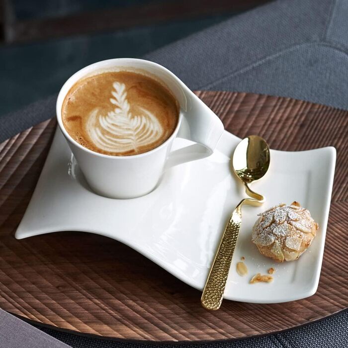 Капучино-сервіз Villeroy & Boch NewWave Premium, 8 предметів на 4 персони, білий, для кави, безпечний у посудомийній машині та мікрохвильовій печі, хвильовий дизайн