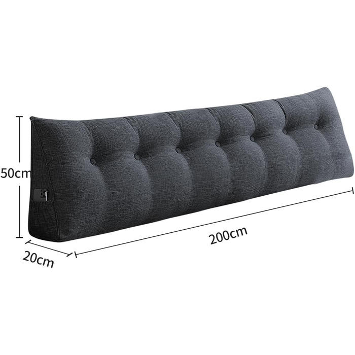Подушка трикутна для спини OHMG 200x50x20 см темно-сіра з кишенею, для ліжка та дивана, знімний чохол