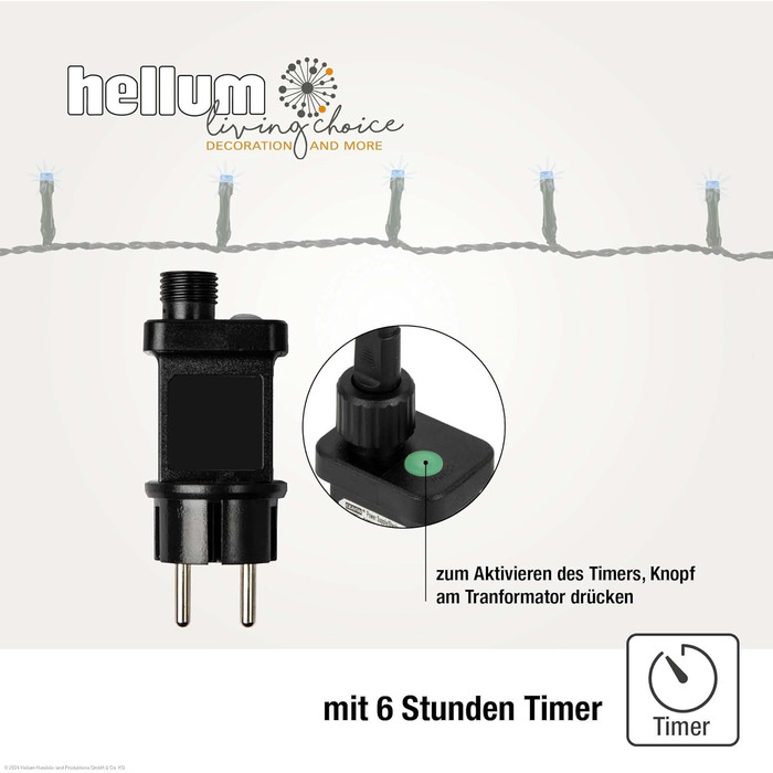 Вулична гірлянда hellum 80 LED, 7,9 м, синя, з таймером, електрична, зелений кабель, яскравість до 59 люменів