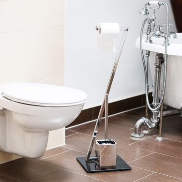 WC гарнітура Relaxdays GLASS 77x25x25 см, тримач для туалетного паперу та щітка, скло і метал, стійка, сріблясто-чорна, для ванної кімнати