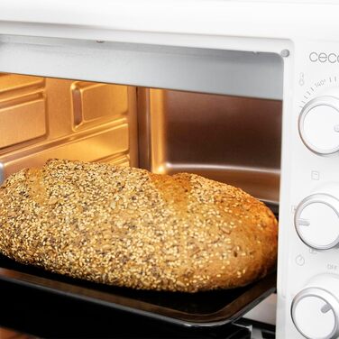 Піч Cecotec Bake & Toast 2600 White: 26л, 4 піци, 1550Вт, камінь для піци, 6 функцій, крихтосховище, підсвітка, подвійне скло | Біла