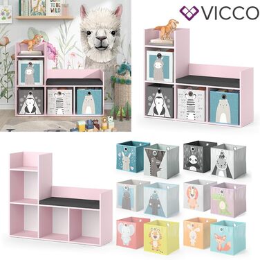 Дитяча полиця Vicco Luigi рожева 107.2x88.6 см з 2 складними коробами (сірі)