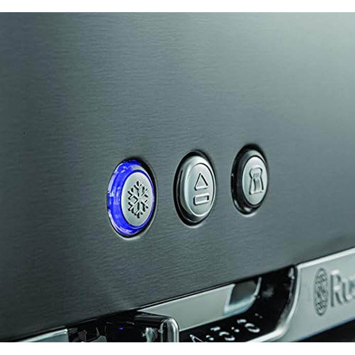 Тостер Russell Hobbs Luna Edelstahl Grau для 2-х скибочок хліба (широкі слоти) з підставкою для булочок, 6 режимів підсмажування, розморожування та підігрів - 23251-56