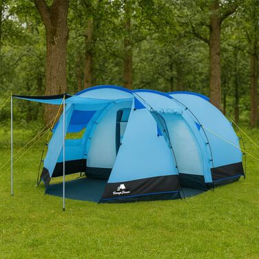 Сімейний намет CampFeuer Zelt Super+ на 4 особи: великий тунельний намет з 2 входами, тамбуром та водонепроникністю 3000 мм (Блакитний/Чорний)