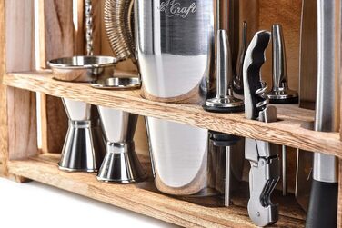 Набір для приготування коктейлів Mixology & Craft Cocktail Shaker Set 11-tlg. з нержавіючої сталі з барним аксесуаром - сріблястий, коричневий, дерево