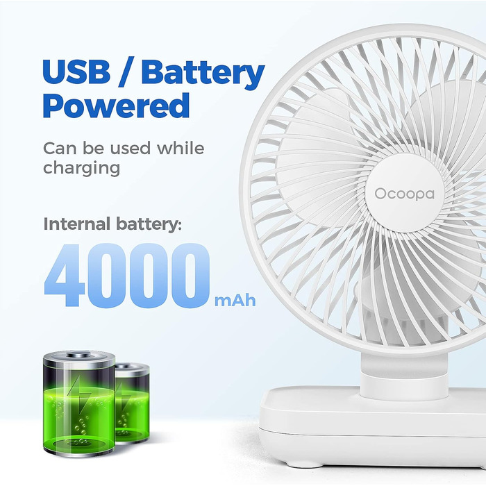 Вентилятор USB OCOOPA надтихий 4000mAh настільний міні-вентилятор для офісу, дому, чорний (акумуляторний, білий)