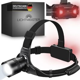 Світлодіодний налобний ліхтар LICHTMEISTER з заднім ліхтарем, 2500 люмен, акумулятор 8000 мАг, надяскравий, акумуляторний
