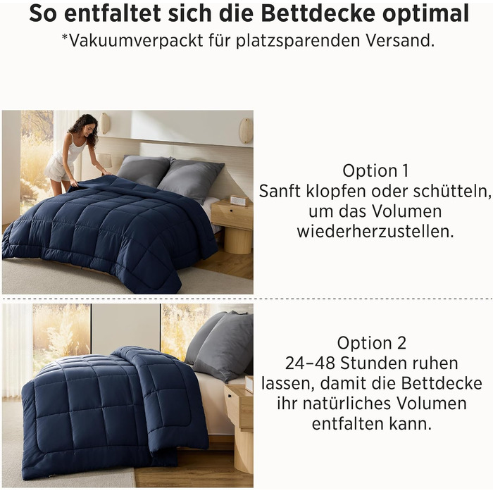Всесезонна ковдра BEDSURE 240x220 см, стібана ковдра Oeko-TEX, середній рівень наповнення, синя