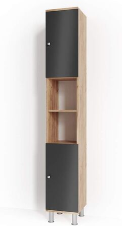 Високий шафа для ванної Vicco Fynn, антрацит/золотий дуб, 30x190 см
