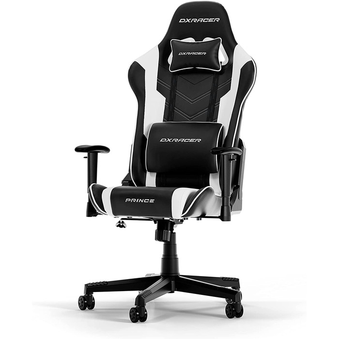 Ігрове крісло DXRacer PRINCE P132, чорний і білий, оригінал, PVC шкіра