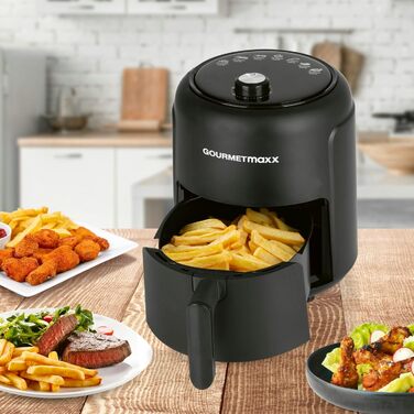 Фритюрниця з гарячим повітрям GOURMETmaxx 2,3 л, 1000 Вт, 9 програм, таймер 60 хв, енергозберігаюча, майже без олії, матова чорна