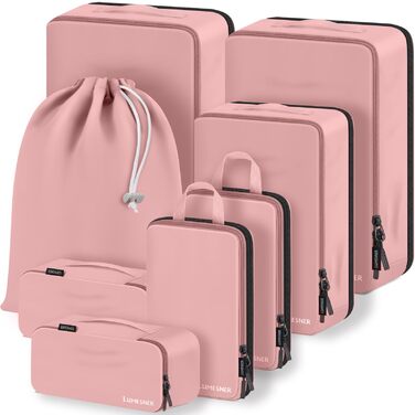 Набір органайзерів для подорожей у валізу Packing Cubes, комплект дорожніх сумок для одягу та косметички (8 предметів, рожевий)