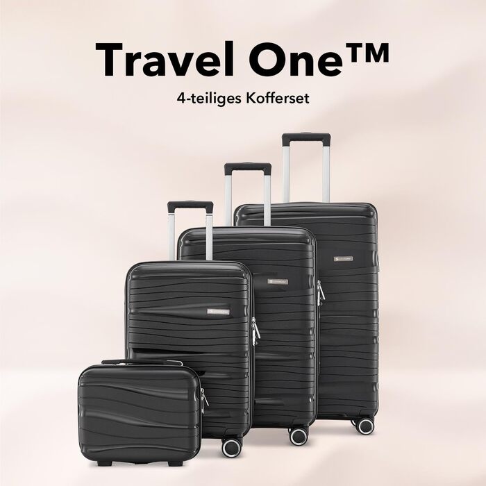 Набір валіз Travel One 4 шт. чорного кольору - полікарбонатний валізу-кейc 32/60/98л, кодовий замок, колеса 360°